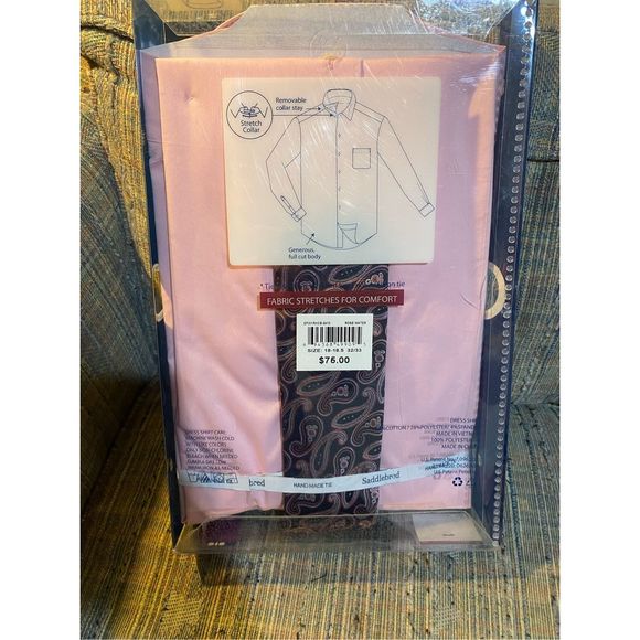 Saddlebred NIB Pink Button-Down Easy Care Shirt w/Tie, Men’s Size 2XL, MSRP $75 - Picture 3 of 6